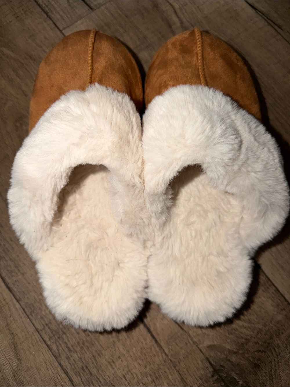 wonder nation Chestnut Slip-On Faux-Shearling Slippers with Cream Lining